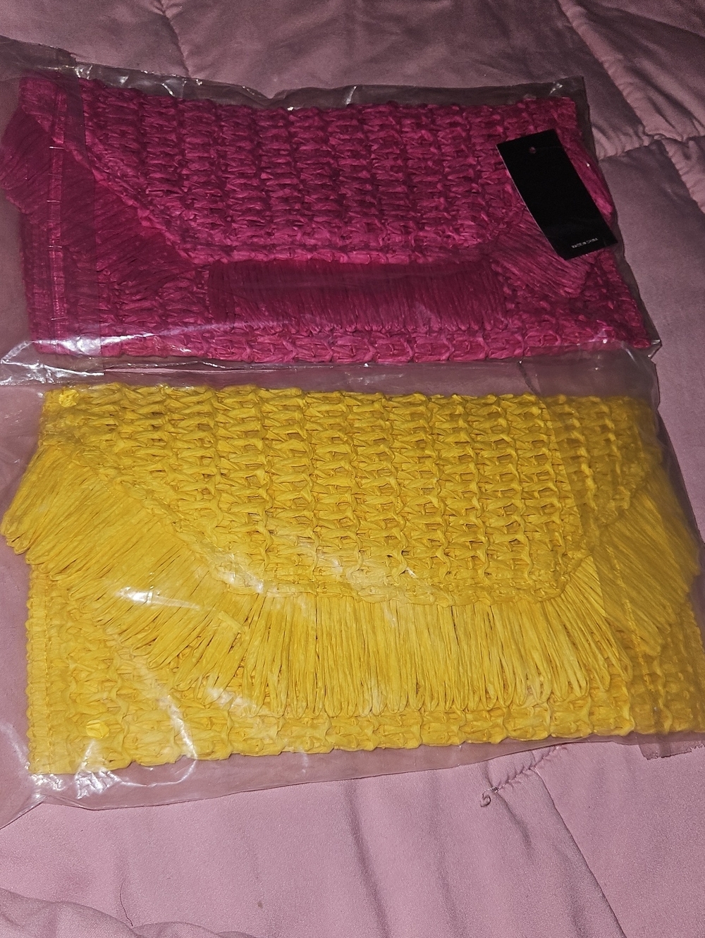 Woven Fringe Clutch Duo - Pink and Yellow
